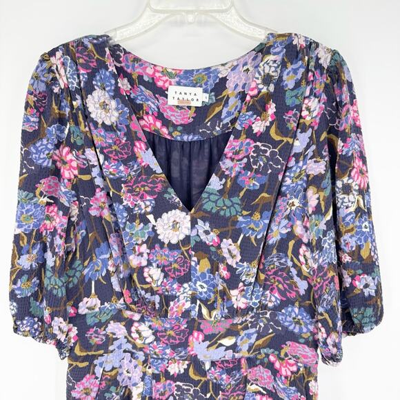 Tanya Taylor Nat Dress Silk Purple Floral Mixed Meadow V-Neckline Size 10 Glam - Picture 5 of 16